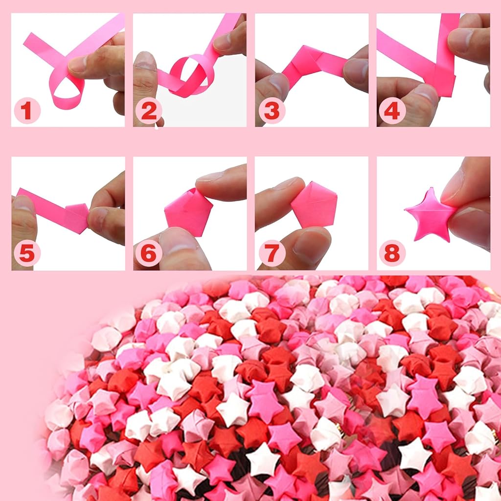 HASTHIP® Origami Stars Papers Pink Origami Paper Strips Pink Origami Paper Star Bouquet Handmade DIY Material Package Wishing Lucky Five-Pointed Star Origami Creative Birthday HASTHIP® Origami Stars Papers Pink Origami Paper Strips Pink Origami Paper Star Bouquet Handmade DIY Material Package Wishing Lucky Five-Pointed Star Origami Creative Birthday